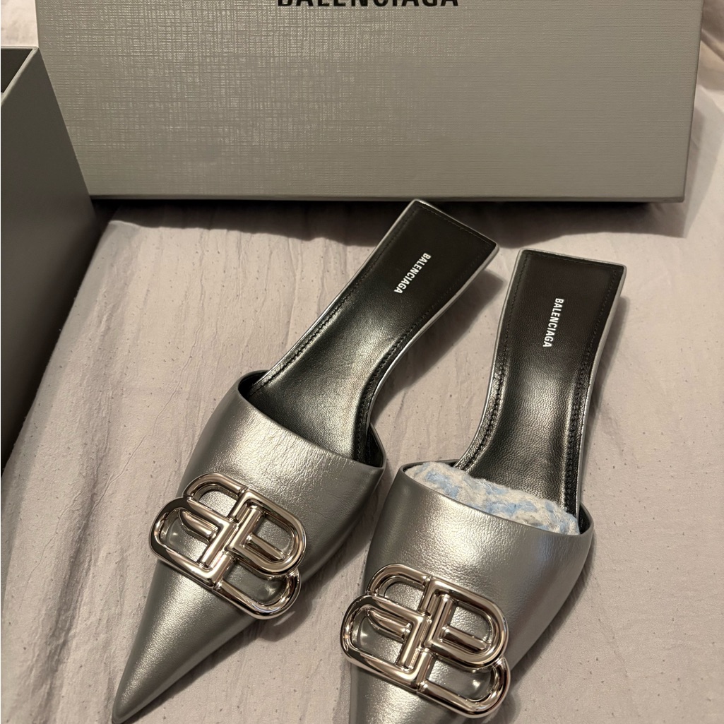 Balenciaga Metallic Silver Mules